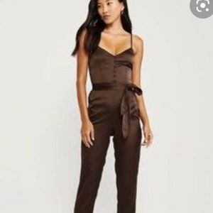 Abercrombie & Fitch Brown Satin Jumpsuit Size Small
